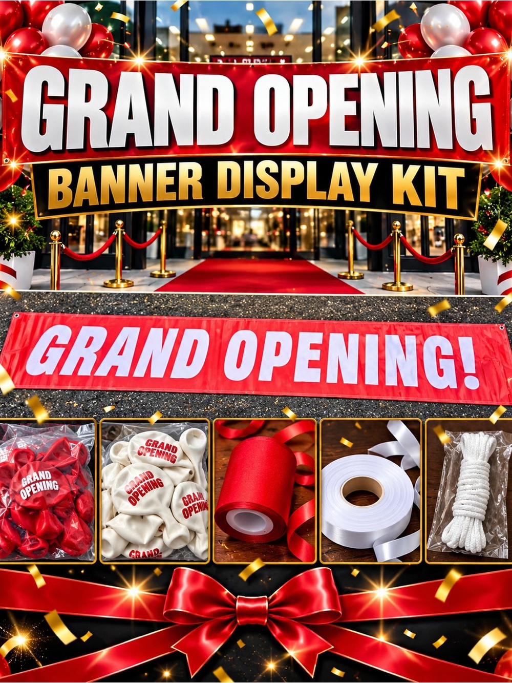 🎉 GRAND OPENING BANNER DISPLAY KIT – HUGE 9’8” BANNER + BALLOONS & DECOR!